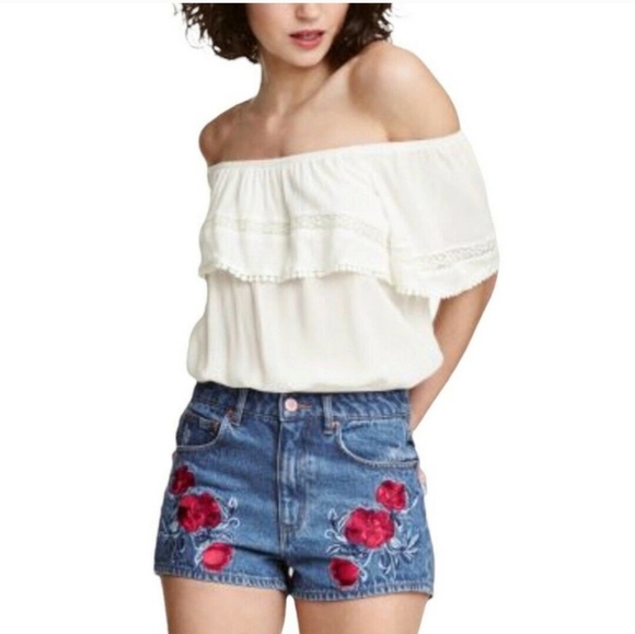 H&M x Coachella Floral High-Waisted Jean shorts size 12 - Picture 1 of 7